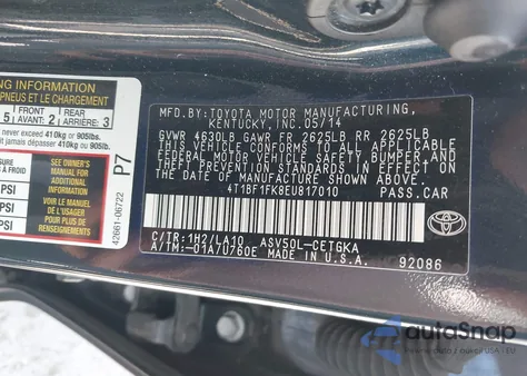 2014 Toyota Camry Xle from USA, damaged, VIN 4T1BF1FK8EU817010